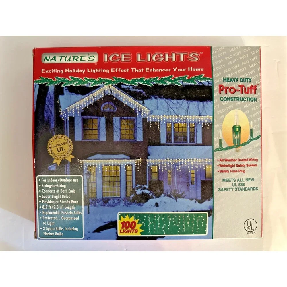 Nature's Ice Lights Icicle String 100 Christmas Indoor Outdoor Flash Steady NEW